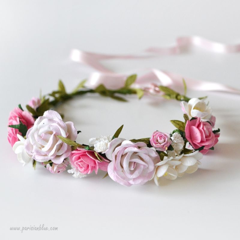 Headband Enfant de fleurs roses pour mariage