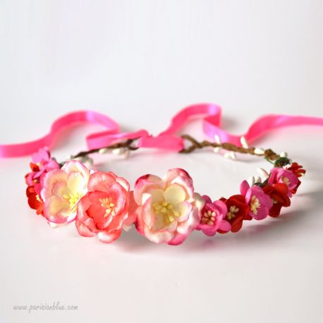 couronne de fleurs rose corail